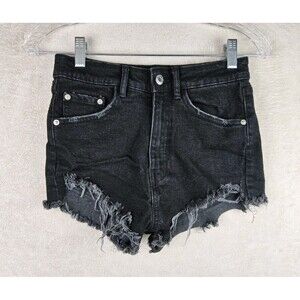 Zara Women’s Distressed Cut Off Jean Denim Black Shorts Size 2